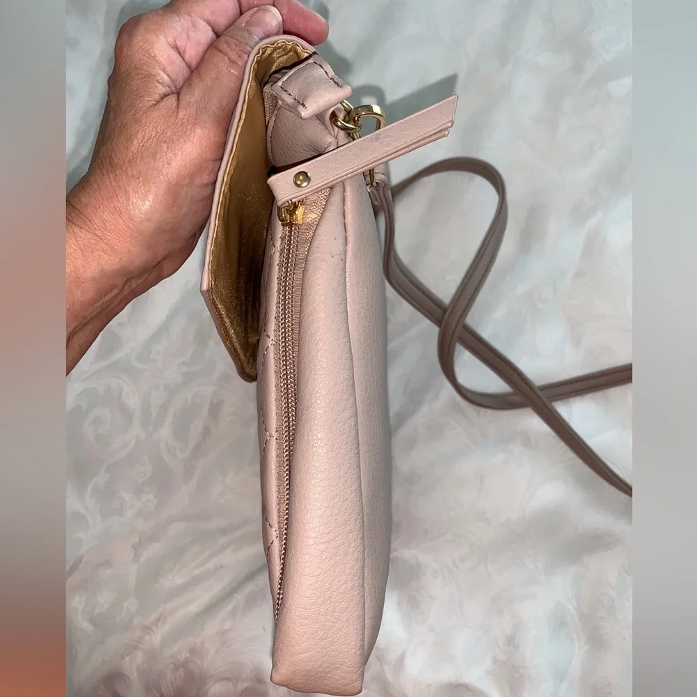 Crossbody purse with both baby changing pad & place for baby wipes, in Taupe/tan